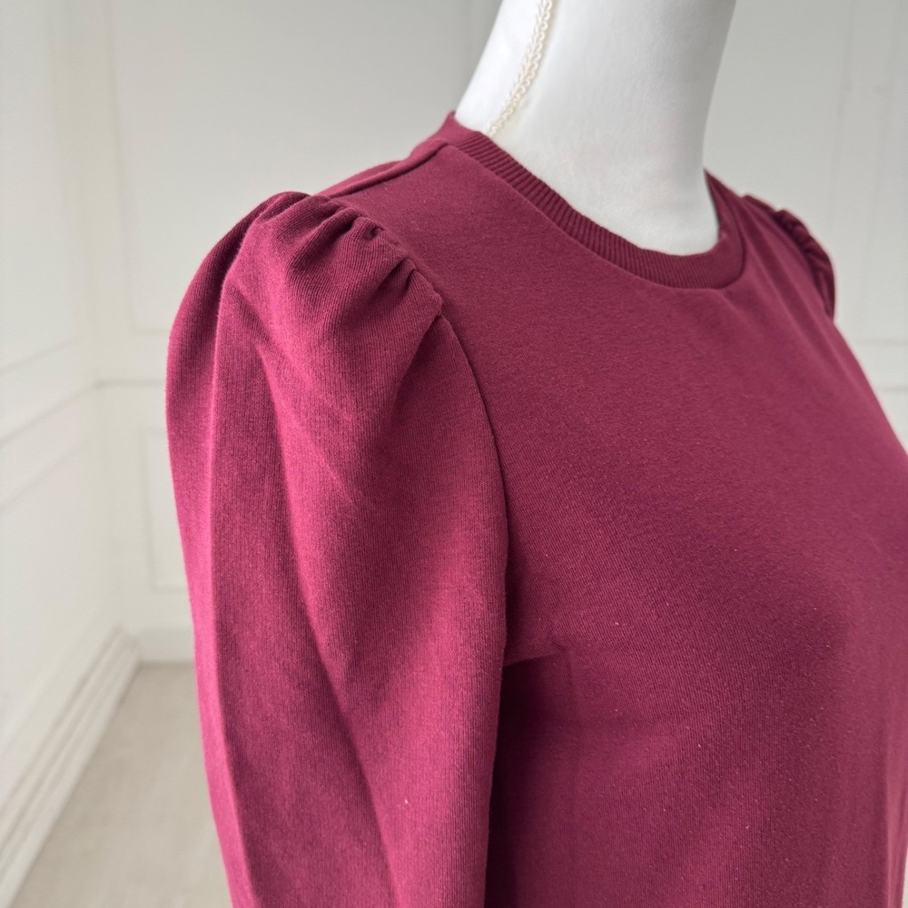 Boden Preppy Puff Sleeve Mini Dress Womens 6 Burgundy Elevated Basic Fall Winter - Picture 11 of 12